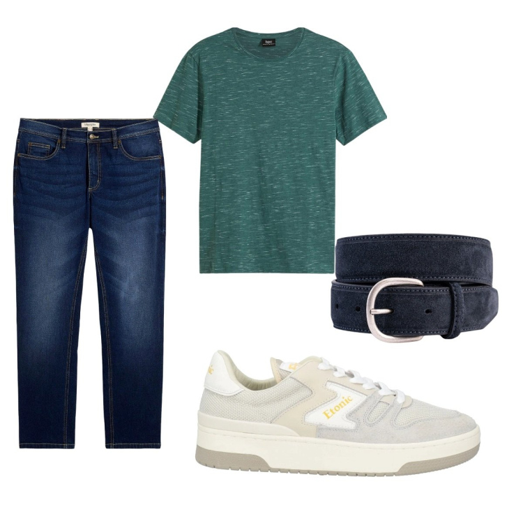 Outfit uomo - Total look #2119590. Stile Casual per Tutti i giorni. Abbinamento con jeans dritti, t-shirt, sneakers, cinture.