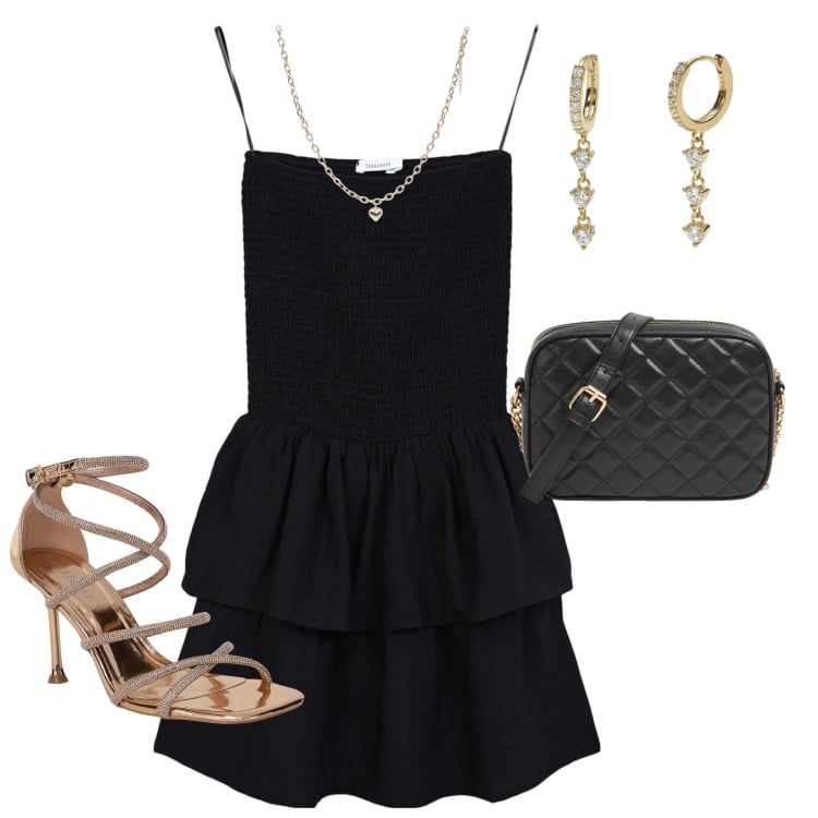 Outfit donna - Black chic. Stile Chic per Cerimonia. Abbinamento con borse a tracolla, collane, vestiti corti, sandali col tacco, orecchini.