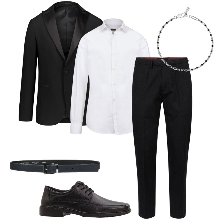 Outfit uomo - Alla cerimonia. Stile Business/Elegante per Cerimonia. Abbinamento con scarpe stringate, cinture, braccialetti, pantaloni, abiti, camicie.