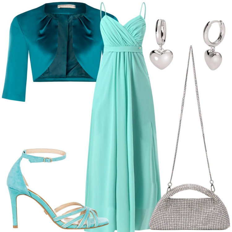 Outfit donna - Total look #2119656. Stile Glamour per Cerimonia. Abbinamento con orecchini, sandali col tacco, bolero, vestiti lunghi, clutch.