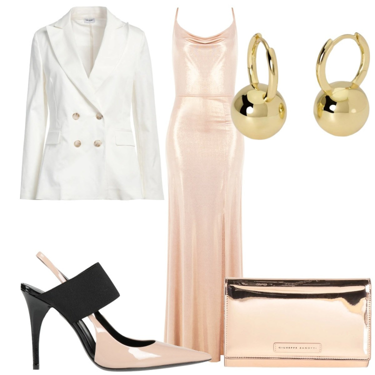 Outfit donna - Total look #2119658. Stile Glamour per Cerimonia. Abbinamento con blazer, décolleté, borse a mano, vestiti lunghi, orecchini.