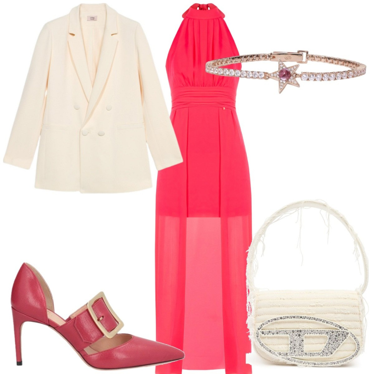 Outfit donna - Total look #2119660. Stile Trendy per Cerimonia. Abbinamento con décolleté, braccialetti, vestiti lunghi, blazer, borse a spalla.