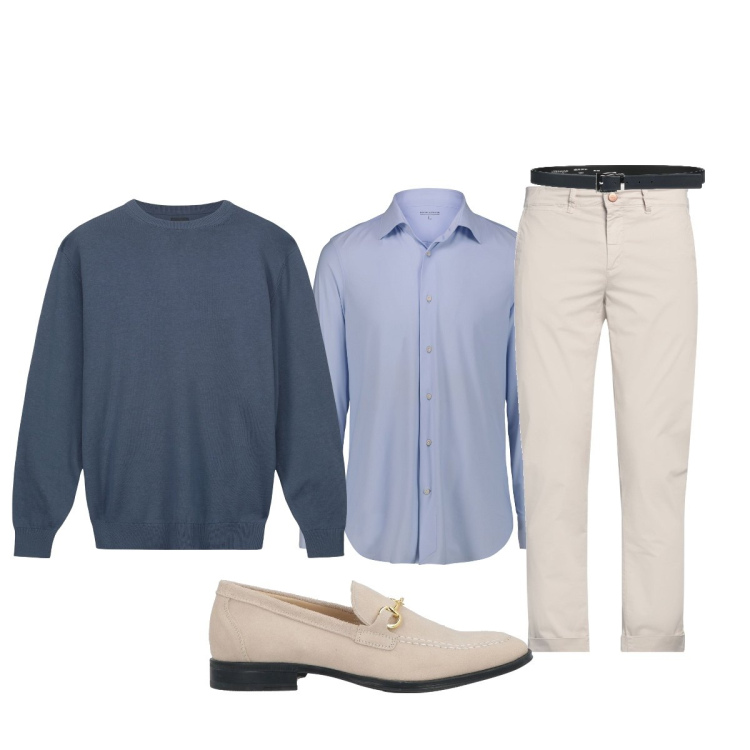 Outfit uomo - Total look #2119669. Stile Trendy per Serata speciale. Abbinamento con scarpe stringate, cinture, pantaloni chino, maglieria, camicie.