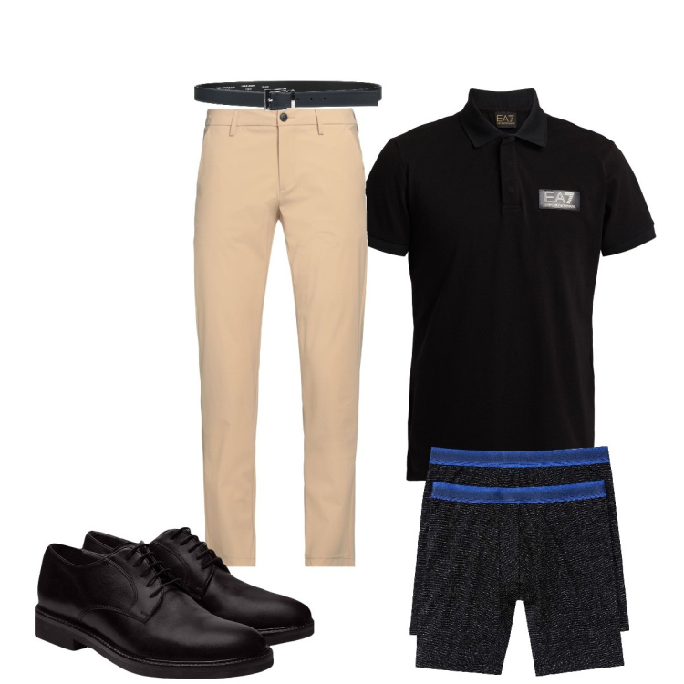 Outfit uomo - Total look #2119673. Stile Trendy per Ufficio. Abbinamento con boxer, pantaloni chino, cinture, polo, scarpe stringate.