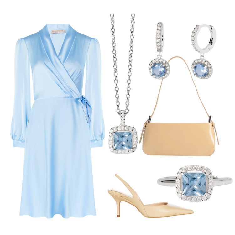 Outfit donna - Total look #2119676. Stile Glamour per Cerimonia. Abbinamento con borse a spalla, vestiti, décolleté, anelli, collane, orecchini.