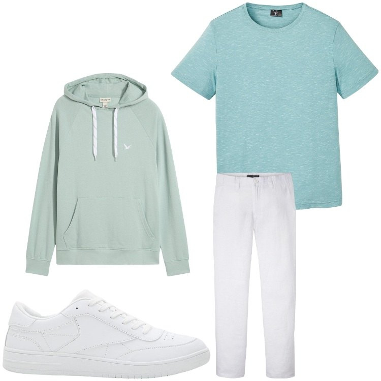 Outfit uomo - Oggi sport. Stile Casual per Sport. Abbinamento con t-shirt, pantaloni, sneakers, felpe con cappuccio.