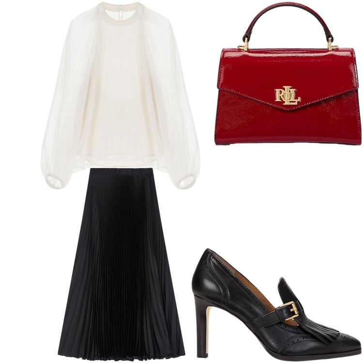 Outfit donna - I own you. Stile Glamour per Ufficio. Abbinamento con gonne lunghe, camicie, décolleté, borse a mano.