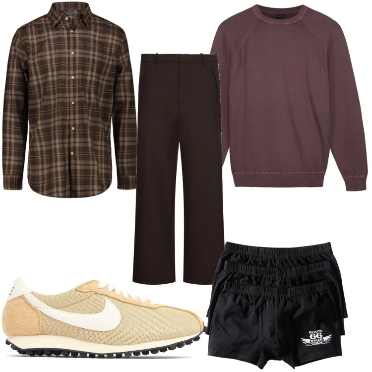 Outfit uomo - Total look #2119782. Stile Casual per Tutti i giorni. Abbinamento con boxer, maglieria, pantaloni, sneakers, camicie.