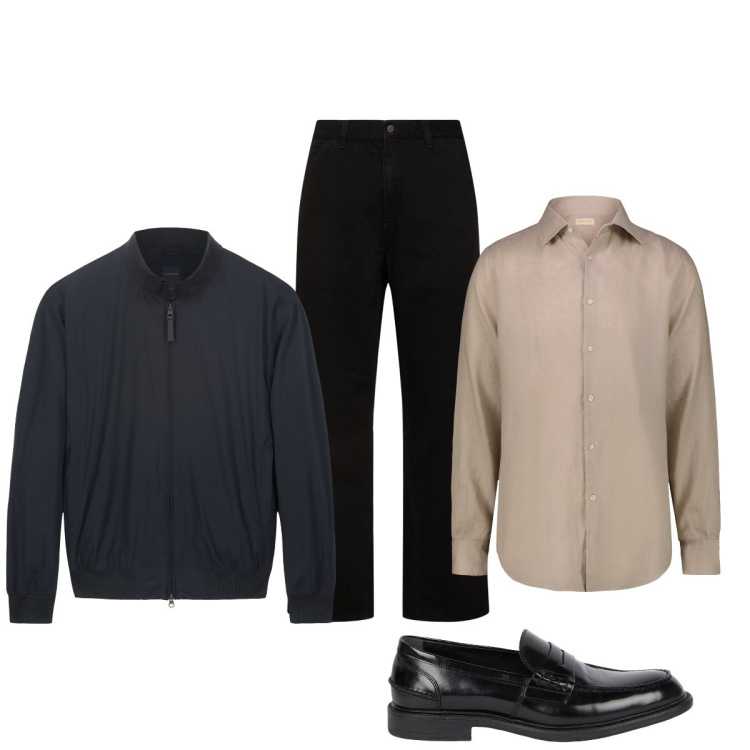 Outfit uomo - In città. Stile Business/Elegante per Ufficio. Abbinamento con camicie, bomber, jeans, scarpe stringate.