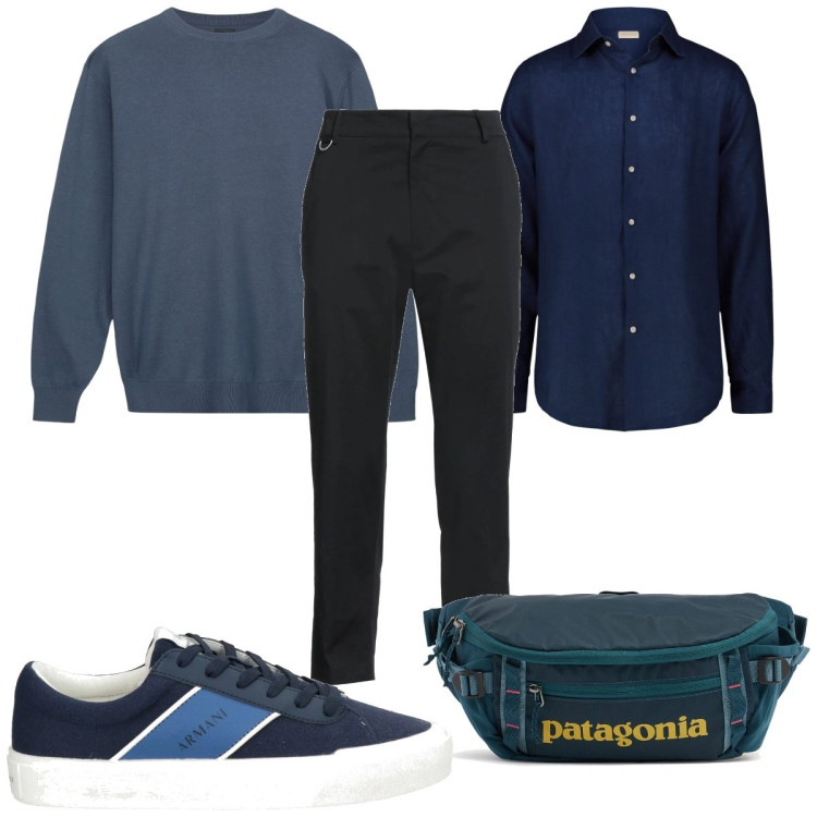 Outfit uomo - Total look #2119788. Stile Trendy per Tutti i giorni. Abbinamento con pantaloni chino, sneakers, maglieria, camicie, borse sportive.