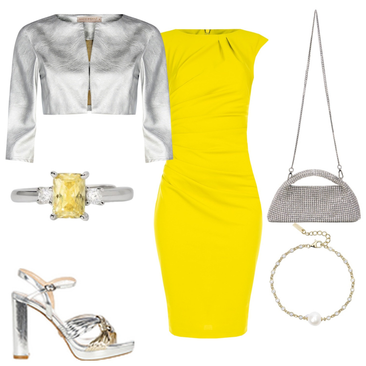 Outfit donna - Elegante al giusto prezzo. Stile Sexy per Serata fuori. Abbinamento con braccialetti, anelli, bolero, vestiti a tubino, sandali in pelle, clutch.
