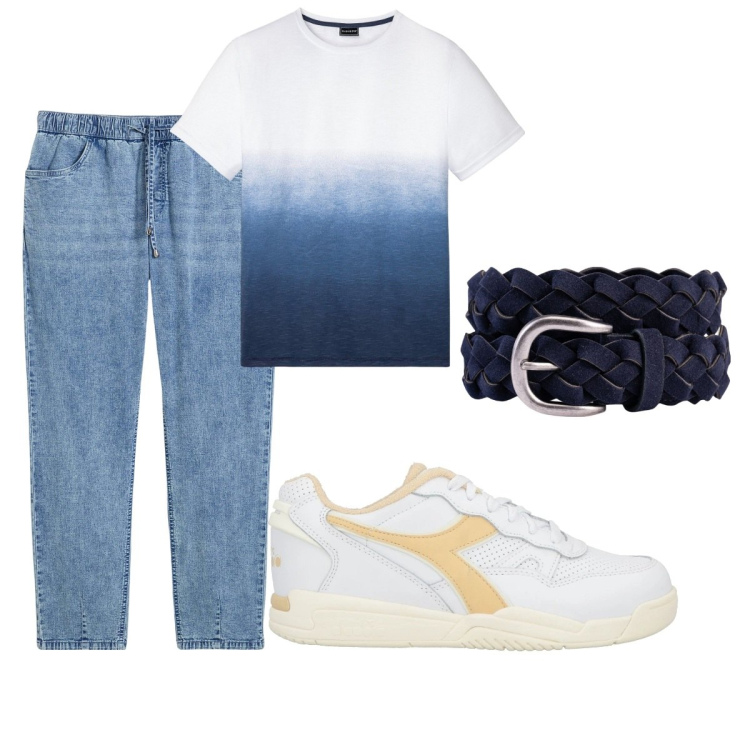 Outfit uomo - Total look #2119837. Stile Casual per Tutti i giorni. Abbinamento con t-shirt, jeans dritti, sneakers, cinture.