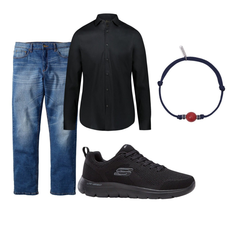 Outfit uomo - Total look #2119857. Stile Casual per Tutti i giorni. Abbinamento con jeans dritti, sneakers, braccialetti, camicie.