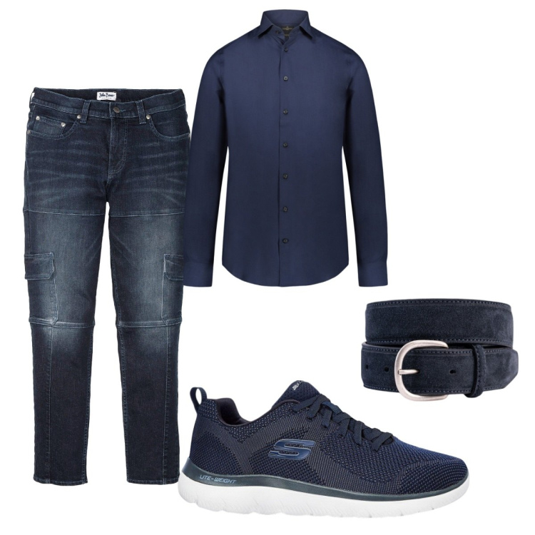 Outfit uomo - Total look #2119875. Stile Casual per Tutti i giorni. Abbinamento con jeans slim fit, sneakers, camicie, cinture.