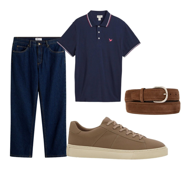 Outfit uomo - Total look #2119880. Stile Casual per Tutti i giorni. Abbinamento con polo, jeans dritti, sneakers, cinture.