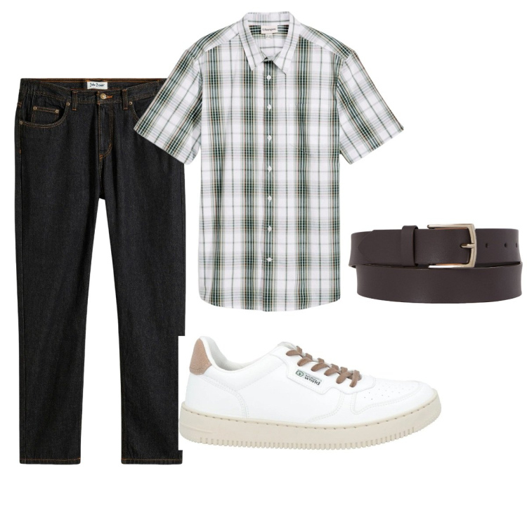 Outfit uomo - Total look #2119889. Stile Casual per Tutti i giorni. Abbinamento con jeans dritti, camicie a manica corta, sneakers, cinture.