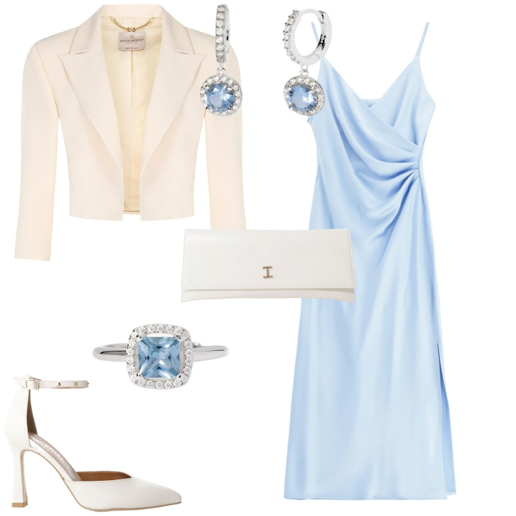Outfit donna - Cerimonia evento serata speciale. Stile Romantica per Cerimonia. Abbinamento con anelli, orecchini, bolero, vestiti midi/longuette, décolleté, pochette.