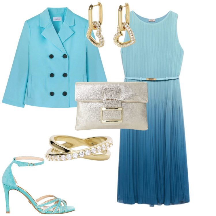 Outfit donna - Cerimonia evento serata speciale. Stile Chic per Cerimonia. Abbinamento con pochette, orecchini, anelli, sandali col tacco, vestiti midi/longuette, blazer.