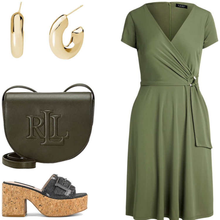 Outfit donna - Speciale abito midi. Stile Casual chic per Tutti i giorni. Abbinamento con orecchini, vestiti midi/longuette, borse a tracolla, sandali.