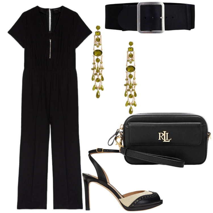 Outfit donna - Cerimonia con stile. Stile Chic per Cerimonia. Abbinamento con cinture, pochette, sandali in pelle, orecchini, tute.