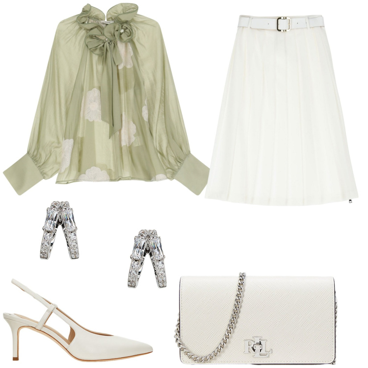 Outfit donna - Bantoa cerimonia. Stile Bon Ton per Cerimonia. Abbinamento con gonne longuette, orecchini, décolleté, borse a tracolla, bluse.