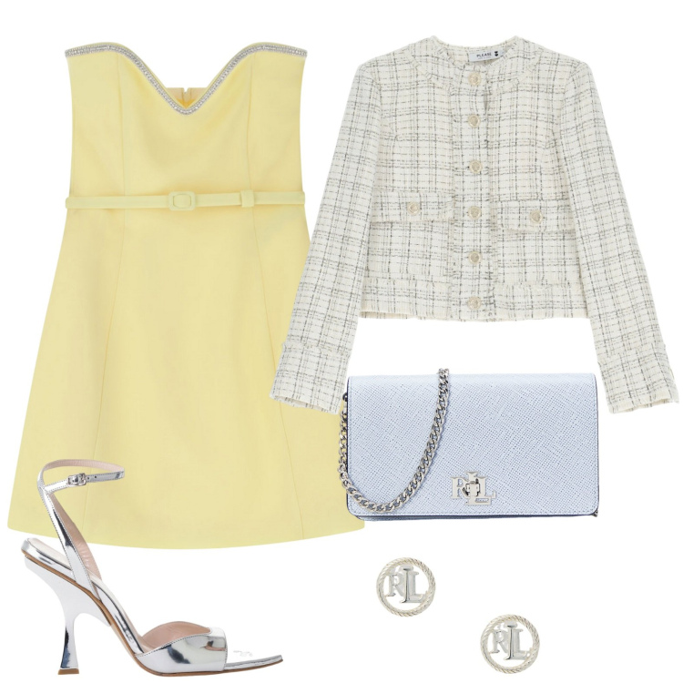 Outfit donna - Giallo Burro - Il colore che incanta. Stile Chic per Cerimonia. Abbinamento con blazer, vestiti corti, décolleté, orecchini, borse a tracolla.