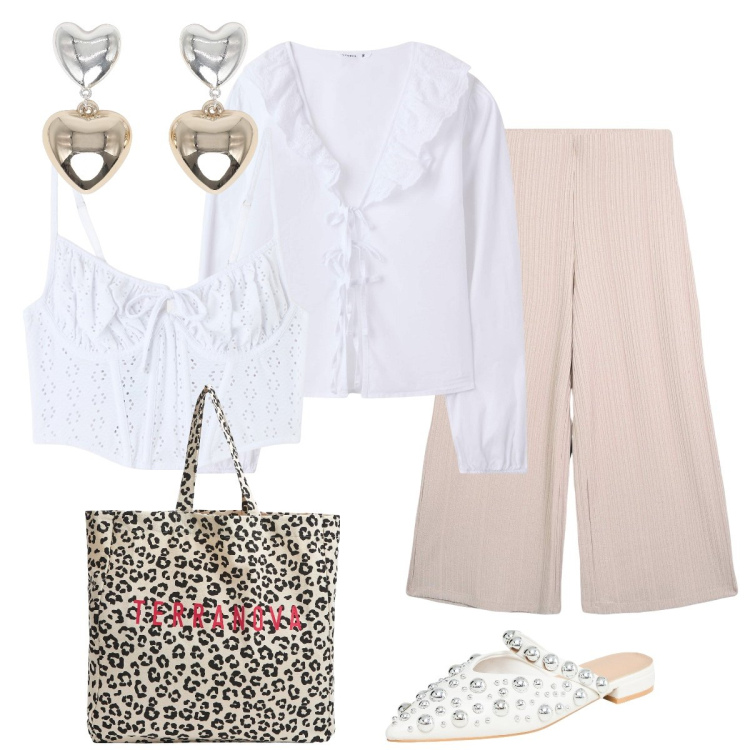 Outfit donna - Fresco lino …. romantico. Stile Romantica per Mare. Abbinamento con pantaloni a palazzo, camicie, ballerine, top, orecchini, shopping bag.