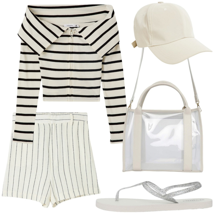Outfit donna - Terranova - Vacanze italiane. Stile Casual per Tutti i giorni. Abbinamento con borse tote, bermuda, sandali, cardigans, cappelli.