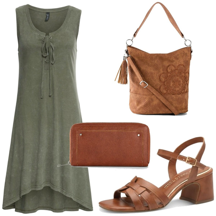 Outfit femme - Basique #2299. Style Basique pour Tous les jours. Assortir avec robes longues, sacs à main, porte-monnaie, sandales à talon.