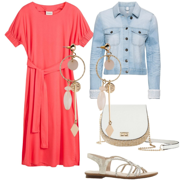 Outfit donna - Bonprix - hot Summer vibes. Stile Casual chic per Tutti i giorni. Abbinamento con borse a tracolla, blazer, orecchini, sandali, vestiti midi/longuette.