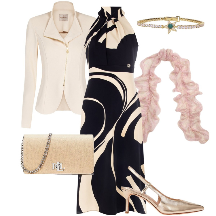 Outfit donna - Speciale Abito Midi. Stile Chic per Cerimonia. Abbinamento con braccialetti, vestiti midi/longuette, blazer, borse a tracolla, décolleté, foulard.