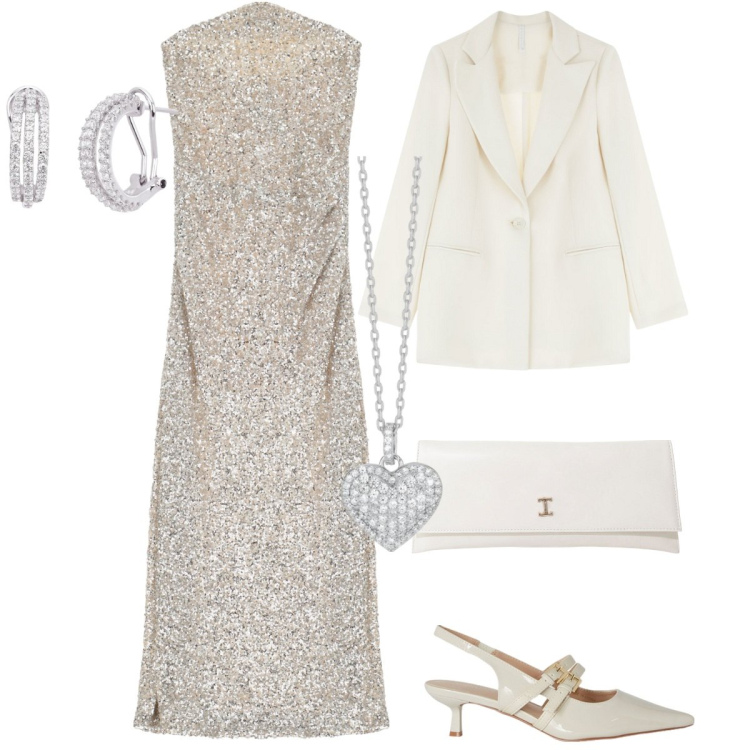 Outfit donna - Speciale abito midi. Stile Chic per Cerimonia. Abbinamento con orecchini, collane, blazer, vestiti midi/longuette, pochette, décolleté.