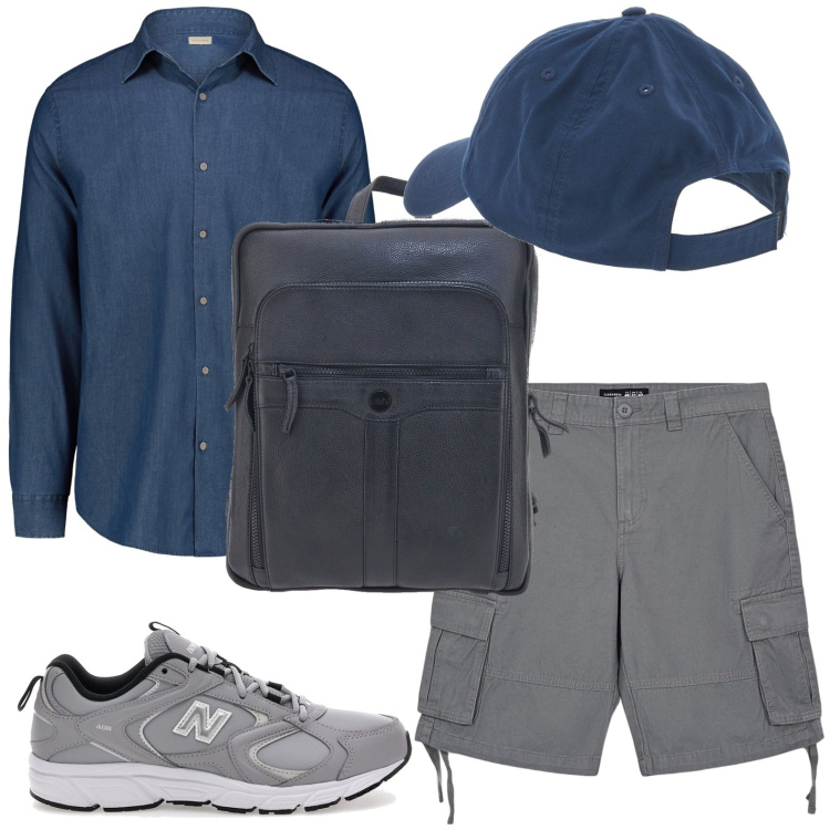 Outfit uomo - Weekend fuori porta. Stile Urban per Tutti i giorni. Abbinamento con bermuda, sneakers, camicie, borse sportive, cappelli.
