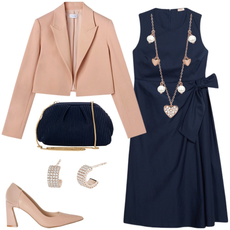 Outfit donna - Total look #2120340. Stile Chic per Cerimonia. Abbinamento con pochette, orecchini, collane, vestiti midi/longuette, décolleté, bolero.