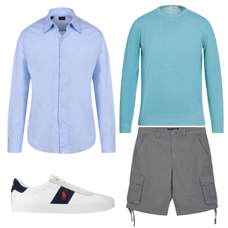 Outfit uomo - Casual elegante. Stile Casual per Mare. Abbinamento con pullovers, bermuda, sneakers, camicie.