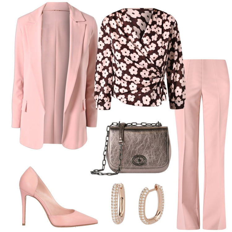 Outfit donna - Total look #2120432. Stile Chic per Cerimonia. Abbinamento con décolleté, orecchini, bluse, pantaloni, blazer, borse a tracolla.