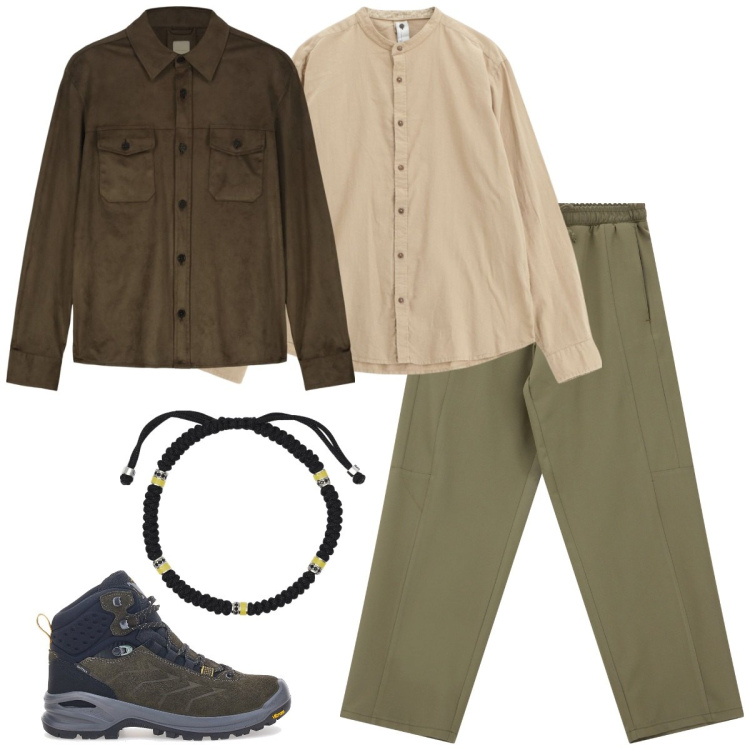 Outfit uomo - Safari urbano. Stile Urban per Tutti i giorni. Abbinamento con braccialetti, pantaloni cargo, camicie, giacche, stivali e stivaletti.