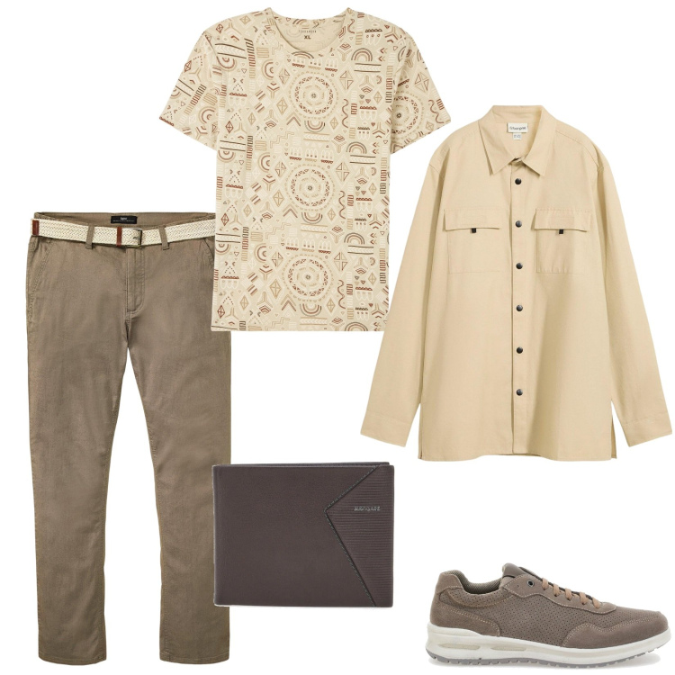 Outfit uomo - L\'outfit furbo per i primi caldi. Stile Casual per Tutti i giorni. Abbinamento con pantaloni chino, camicie, t-shirt, portafogli, sneakers.