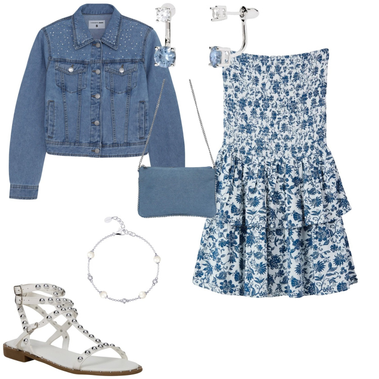 Outfit donna - Serata. Stile Romantica per Serata fuori. Abbinamento con vestiti corti, borse a tracolla, cappotti, sandali, braccialetti, orecchini.