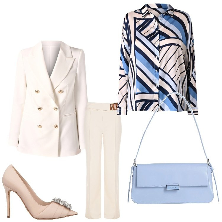 Outfit donna - Cerimonia. Stile Chic per Cerimonia. Abbinamento con borse a spalla, décolleté, camicie, pantaloni, blazer.