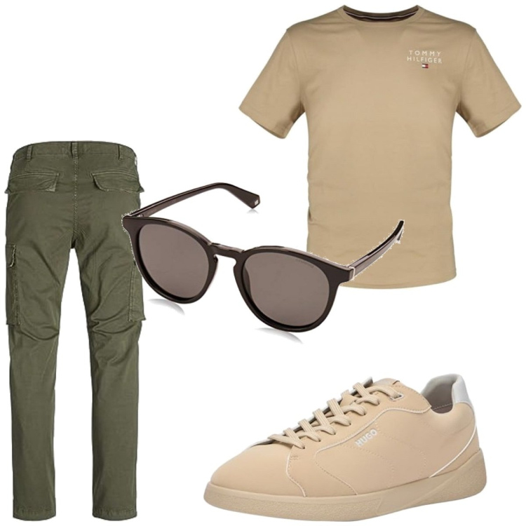 Outfit homme - Tendance #3056. Style Tendance pour Tous les jours. Assortir avec pantalon cargo, t-shirts, sneakers, lunettes de soleil.