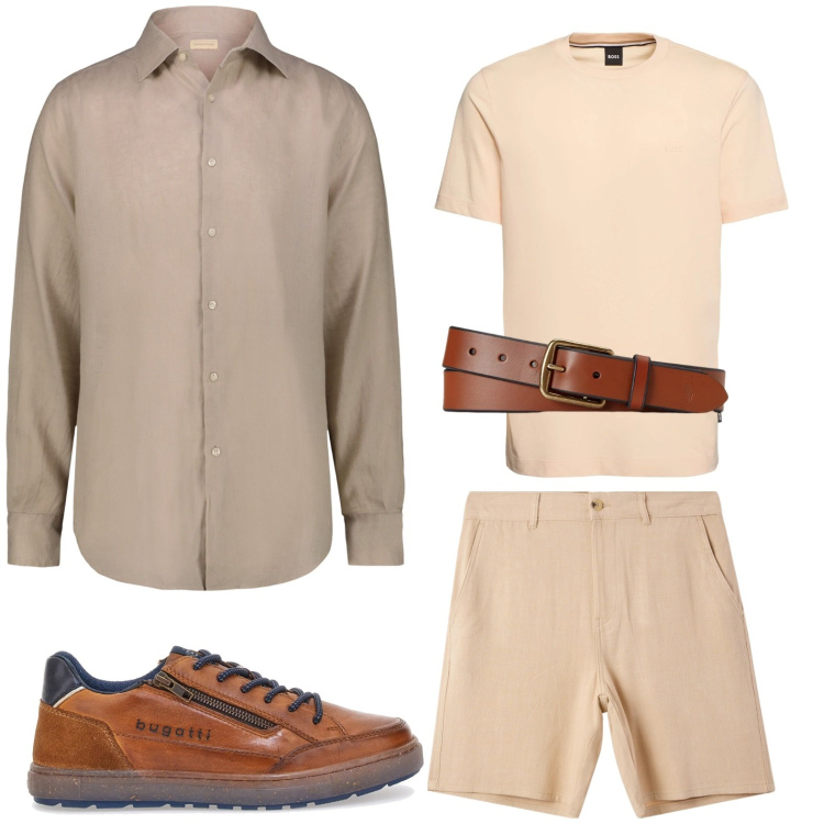 Outfit uomo - Safari urbano. Stile Casual per Tutti i giorni. Abbinamento con pantaloni corti, cinture, scarpe stringate, camicie, t-shirt.