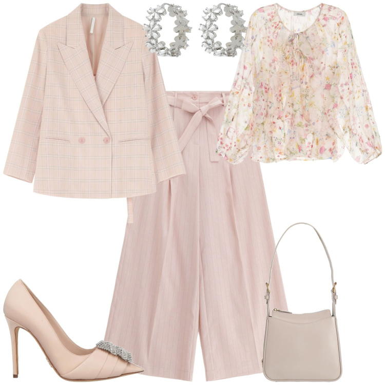 Outfit donna - Cerimonia evento speciale. Stile Romantica per Cerimonia. Abbinamento con borse a mano, orecchini, décolleté, blazer, pantaloni, camicie.