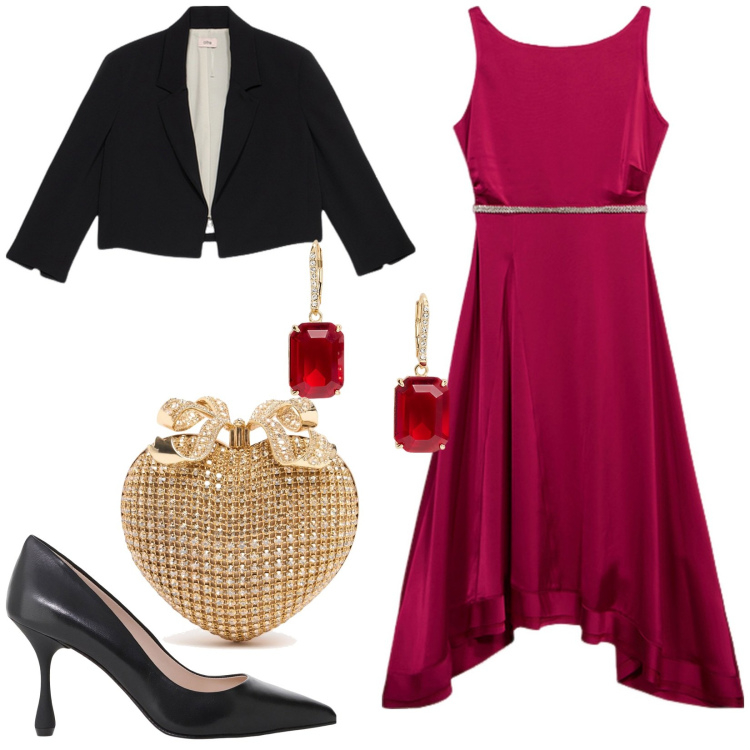 Outfit donna - Total look cerimonia. Stile Mannish per Cerimonia. Abbinamento con décolleté, orecchini, vestiti lunghi, bolero, pochette.