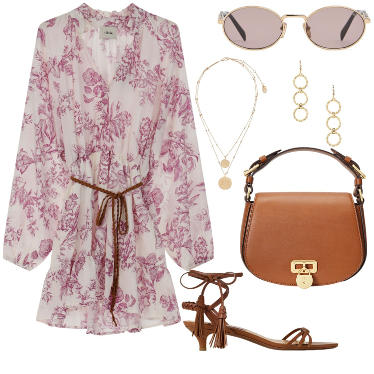 Outfit donna - Total look #2120650. Abbinamento con vestiti corti, ciondoli, borse a tracolla, sandali col tacco, orecchini, occhiali da sole.