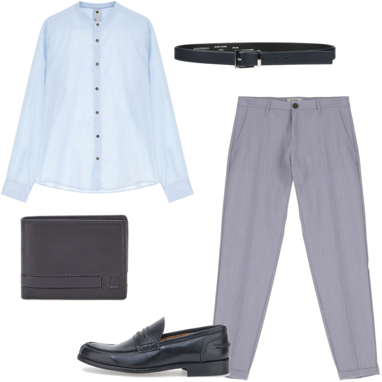 Outfit uomo - Trasparenze per la camicia leggera. Stile Casual per Tutti i giorni. Abbinamento con cinture, pantaloni, camicie, portafogli, scarpe stringate.