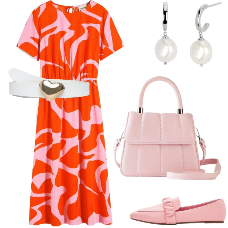 Outfit donna - Festa informale. Stile Casual chic per Cerimonia. Abbinamento con vestiti midi/longuette, mocassini, borse a tracolla, cinture, orecchini.