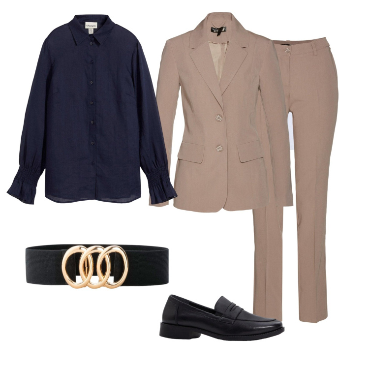 Outfit donna - Total look #2120694. Stile Chic per Ufficio. Abbinamento con giacche, shorts, camicie, cinture, mocassini.