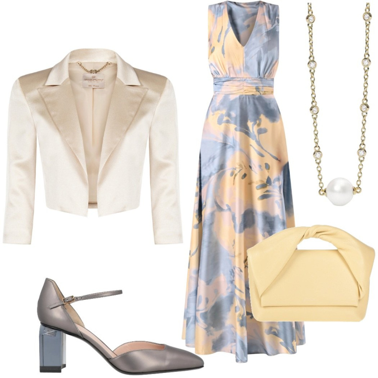 Outfit donna - Cerimonia in primavera. Stile Bon Ton per Cerimonia. Abbinamento con borse a mano, décolleté, collane, bolero, vestiti lunghi.