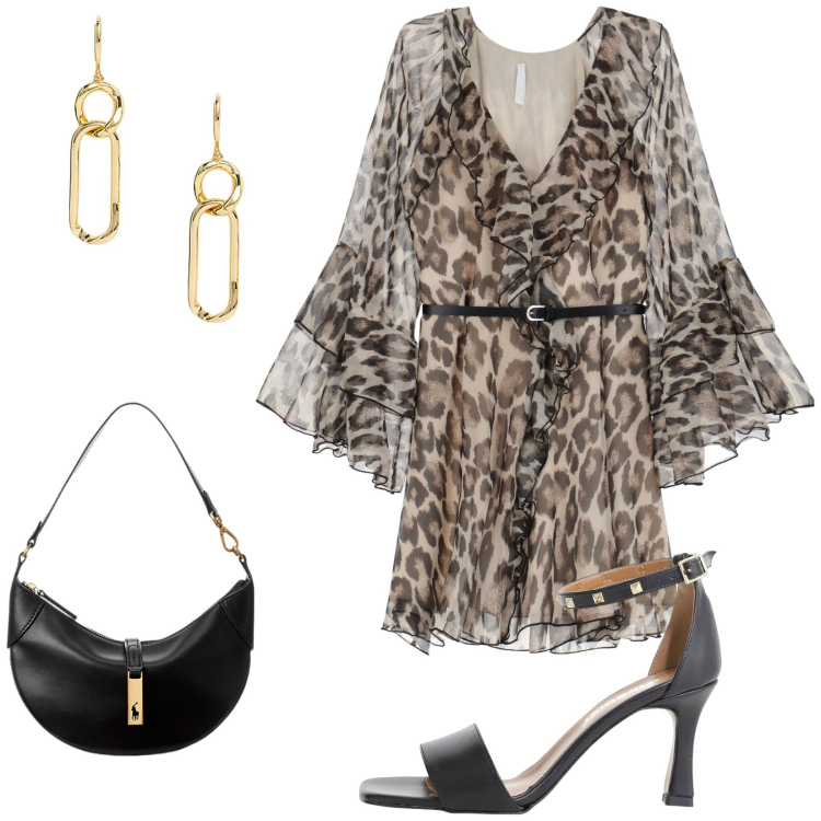 Outfit donna - Total look #2120788. Stile Glamour per Tutti i giorni. Abbinamento con vestiti corti, sandali col tacco, borse a spalla, orecchini.